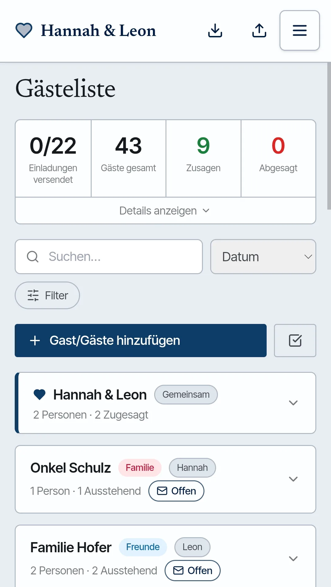 Guest list — Screenshot