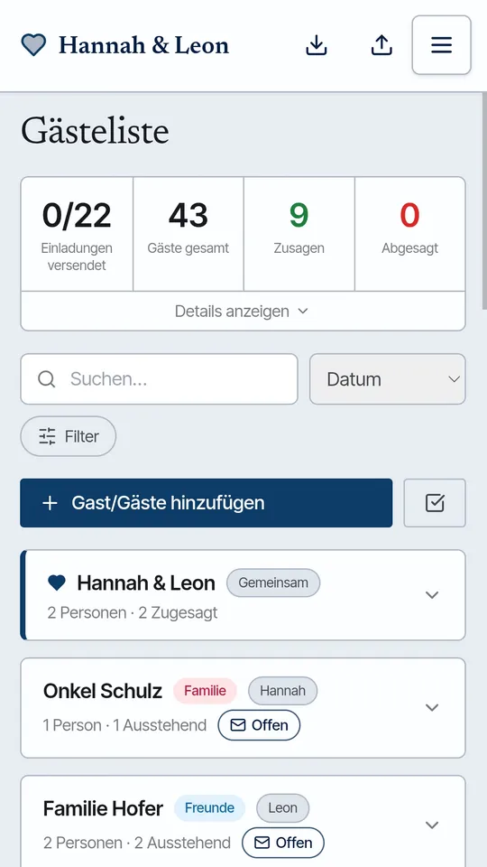 Guest list — Screenshot