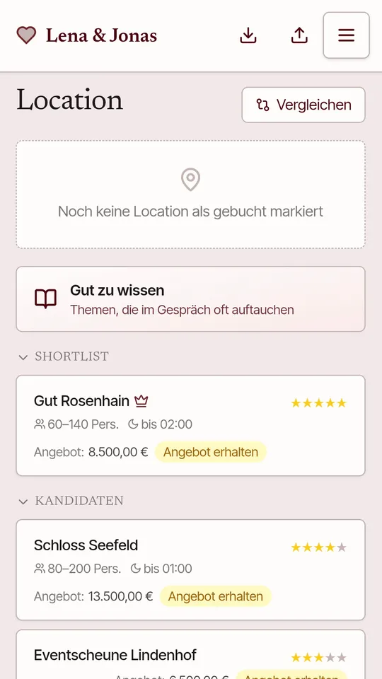 Vendors & venue — Screenshot