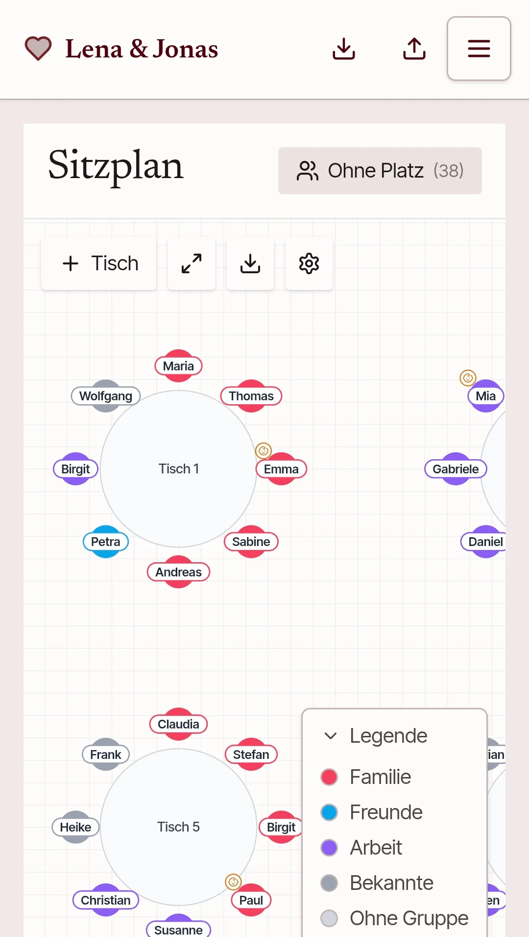 Seating plan — Screenshot