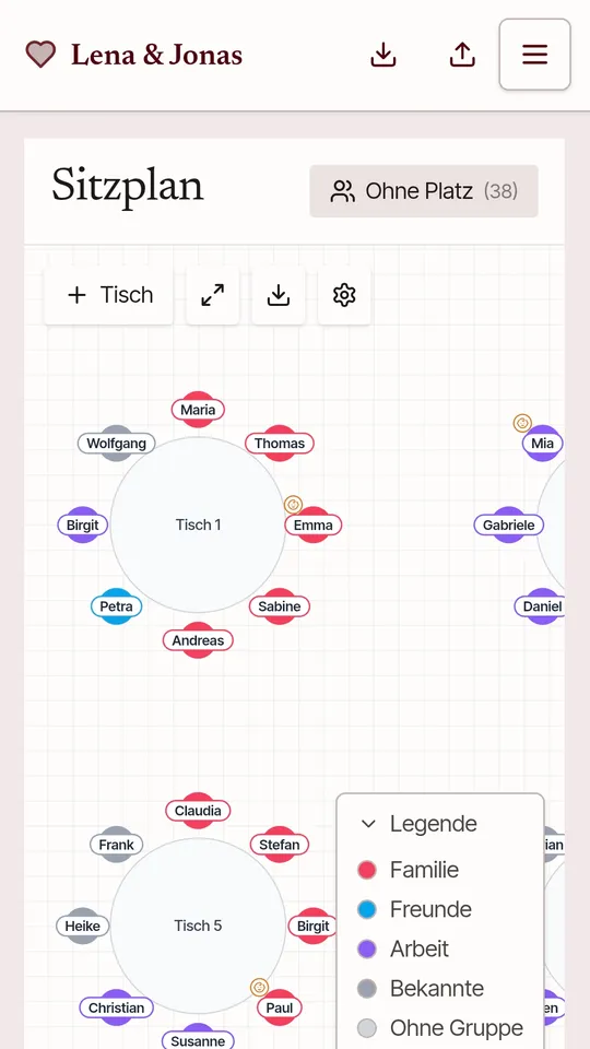 Seating plan — Screenshot